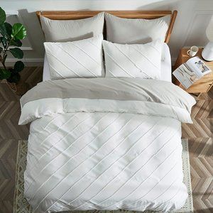 WEN Tufted-Striped Duvet Cover White